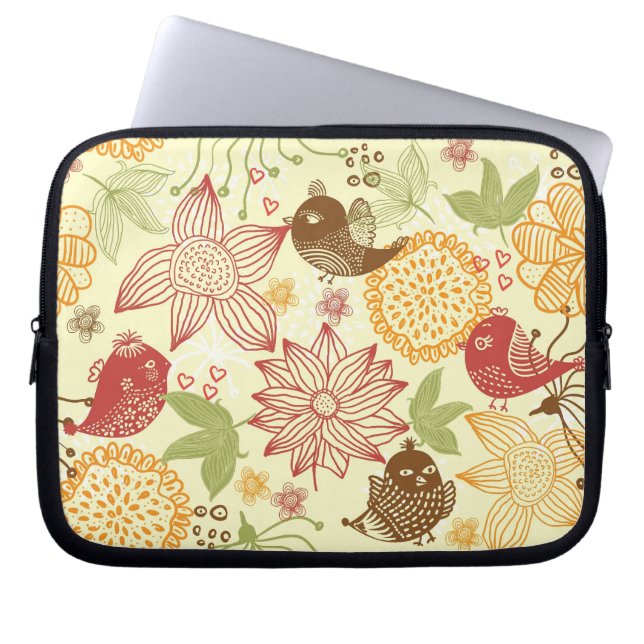 Capa Para Notebook capinha de laptop com pássaros e flores (Frente)