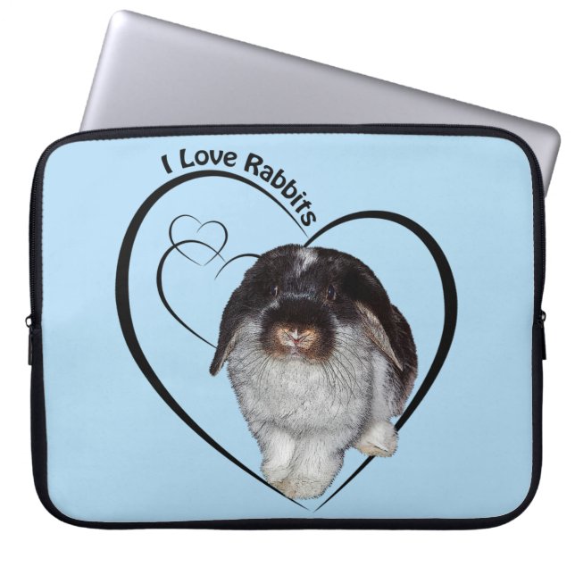 Capa Para Notebook Capinha de Laptop Eu Amo Coelhos (Azul Claro) (Frente)