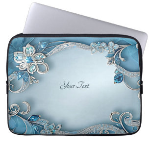 Capa Para Notebook Capinha de Laptop Floral Azul Ornamentada