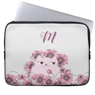 Capa Para Notebook Capinha de Laptop Floral Cat Monograma Roxo