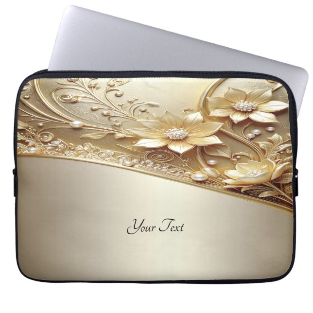 Capa Para Notebook Capinha de Laptop Floral Dourada Ornamentada Moder (Frente)