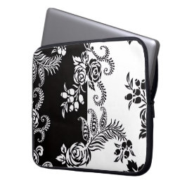 Capa Para Notebook Capinha de Laptop Floral Preto e Branco Moderno