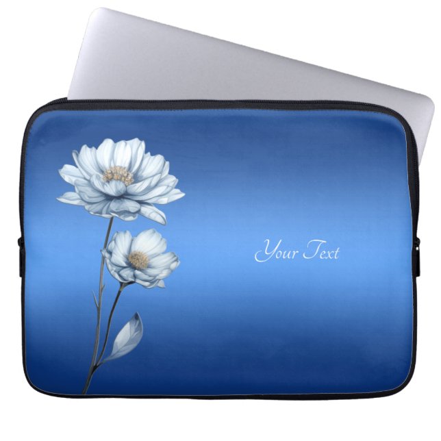 Capa Para Notebook Capinha de Laptop Flores Aquarela Azul (Frente)
