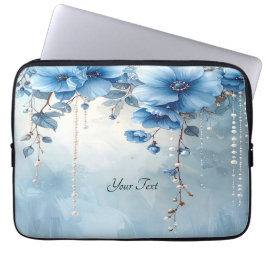 Capa Para Notebook Capinha de Laptop Flores Azuis e Pérolas