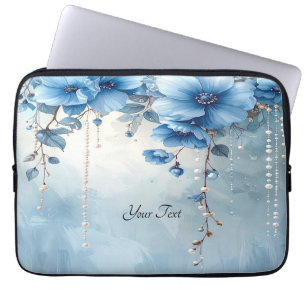 Capa Para Notebook Capinha de Laptop Flores Azuis e Pérolas
