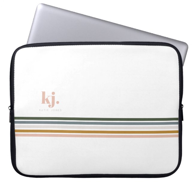 Capa Para Notebook Capinha de Laptop Monograma com Listras Chic Retro (Frente)
