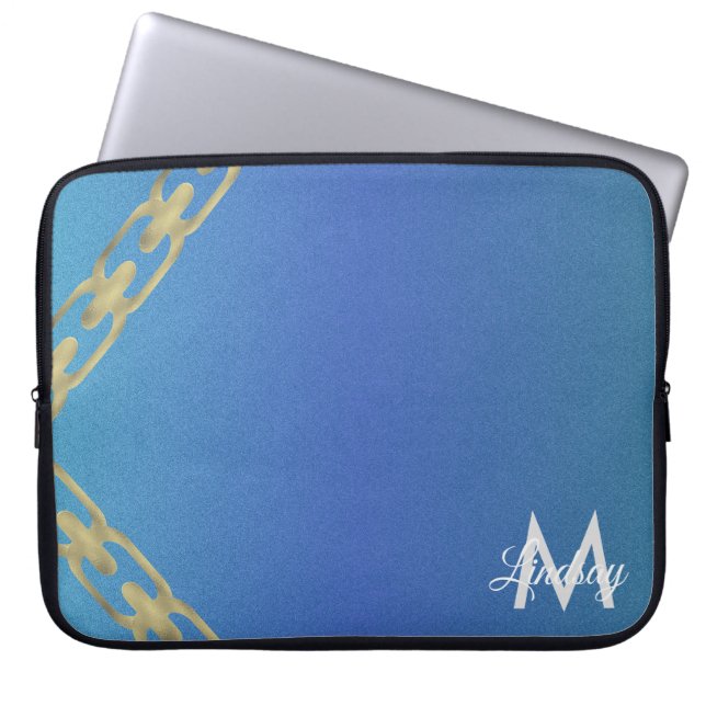 Capa Para Notebook Capinha de Laptop Monogramada Brilho Cadeia Dourad (Frente)