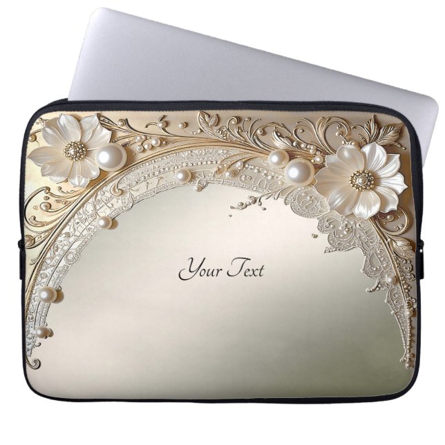 Capa Para Notebook Capinha de Laptop Pérolas Flores Brancas Modernas (Frente)