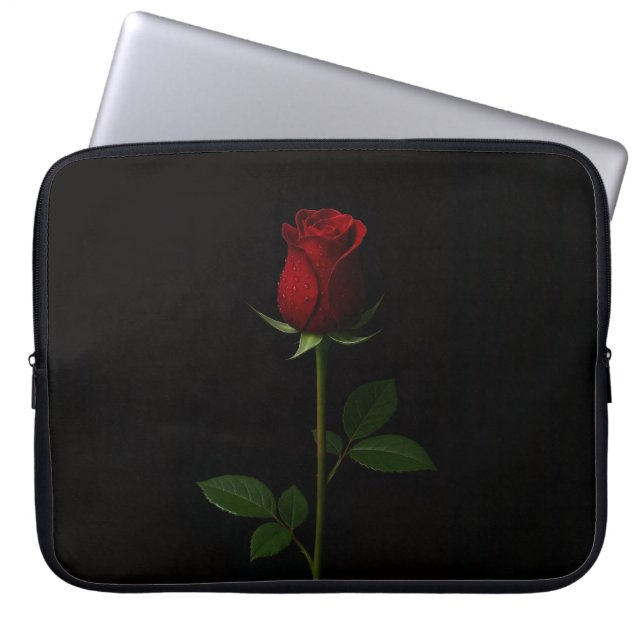 Capa Para Notebook Capinha de Laptop Preta 4 Luxe, Rosa Vermelha de V (Frente)