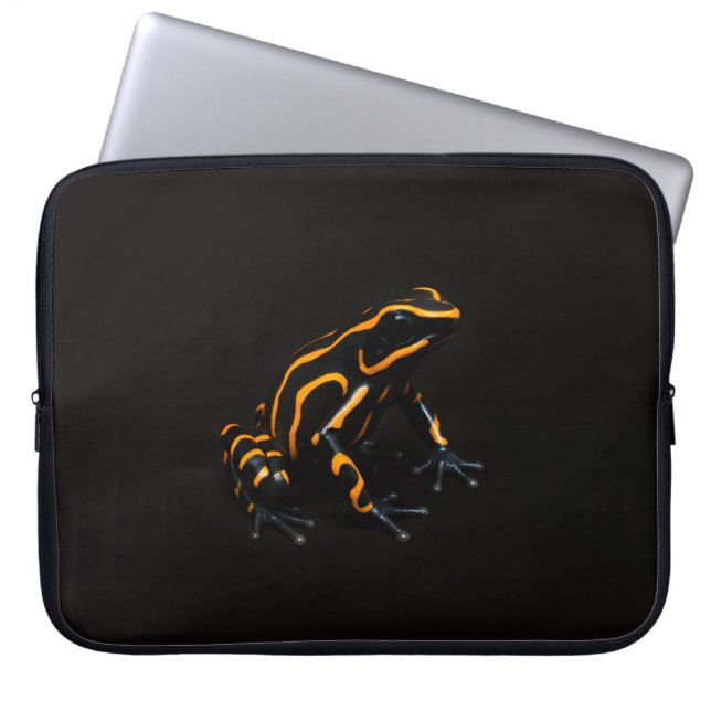 Capa Para Notebook Capinha de Laptop Preta 4 Luxe, Sapo Preto Laranja (Frente)
