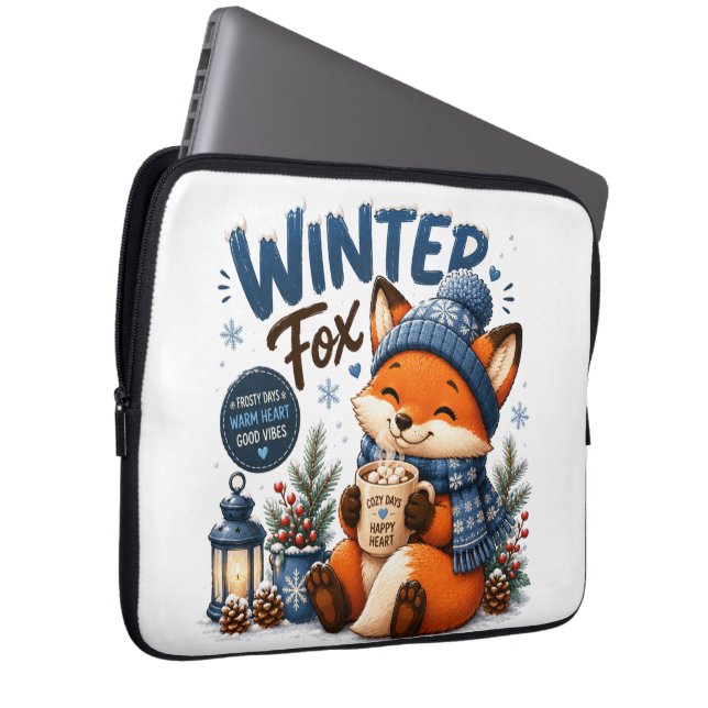 Capa Para Notebook Capinha de Laptop Raposa de Inverno Fofa (Frente Esquerda)