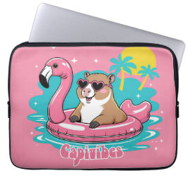 Capa Para Notebook Capivara Estilosa no Verão com Boia Rosa