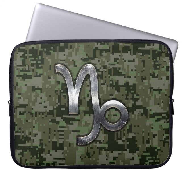 Capa Para Notebook Capricórnio Zodiac Símbolo Camuflagem Digital Verd (Frente)