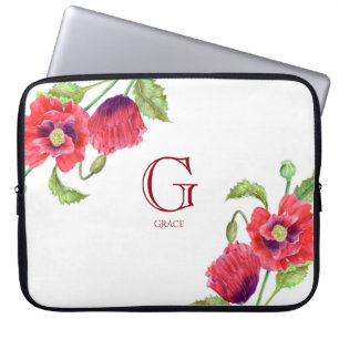 Capa Para Notebook Cápsulas vermelhas com aquarela Monograma Floral 
