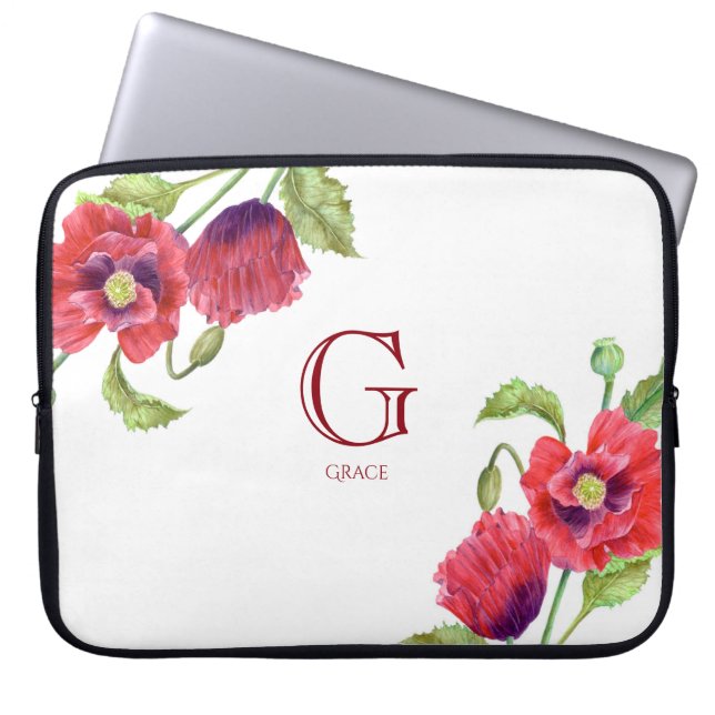 Capa Para Notebook Cápsulas vermelhas com aquarelas Monograma Floral  (Frente)