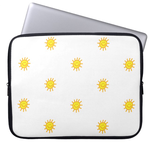 Capa Para Notebook Cara Feliz Ensolarado Sol Padrão Branco Amarelo Fo (Frente)