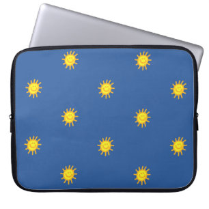 Capa Para Notebook Cara Feliz Fofo Sol Raio Padrão Azul Moderno