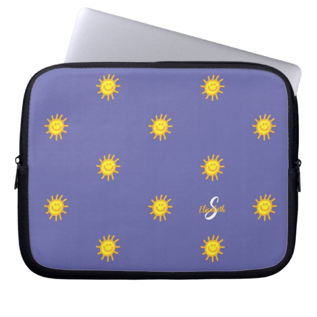 Capa Para Notebook Cara Feliz Sol Cute Inicial Azul Violeta (Frente)