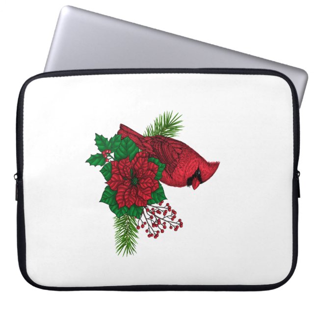 Capa Para Notebook Cardeais Vermelhos na decoração de Natal (Frente)