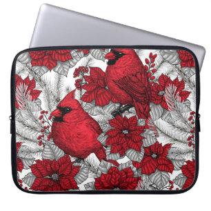 Capa Para Notebook Cardinals and poinsettia in red and white
