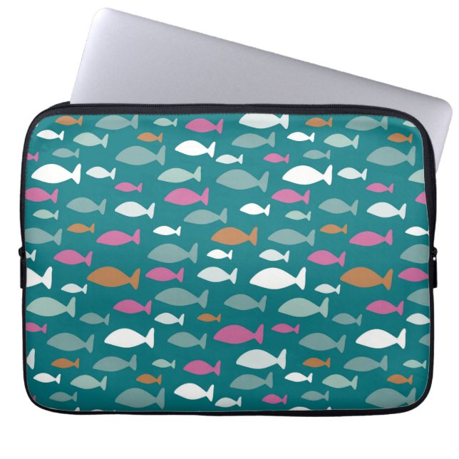 Capa Para Notebook Cardume de Peixes Verdes (Frente)