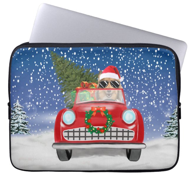 Capa Para Notebook Carro-Condutor De Cachorro Em Neve No Natal (Frente)