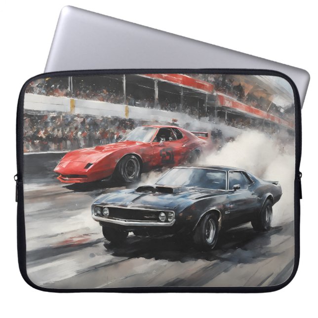 Capa Para Notebook Carros de músculo vermelho e preto (Frente)