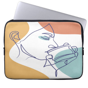 Capa Para Notebook cartaz de desenho de arte linear de mulher bebendo