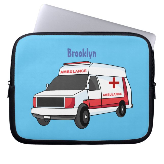 Capa Para Notebook Cartoon de ambulância vermelha (Frente)