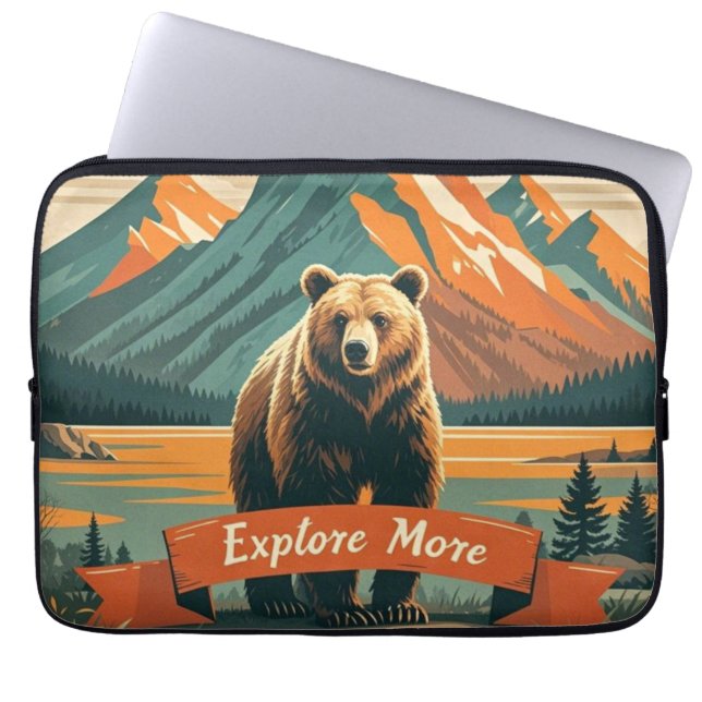 Capa Para Notebook Cartoon de urso retrô e cordilheira (Frente)