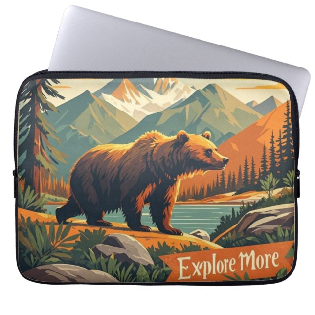 Capa Para Notebook Cartoon de urso retrô e Poster da serra (Frente)