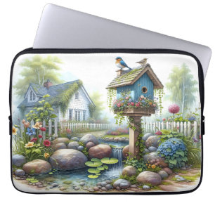Capa Para Notebook Casa de Campo Pássaro Jardim Aquarela