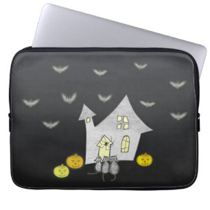 Capa Para Notebook Casa De Halloween, Gatos Pretos, Morcegos