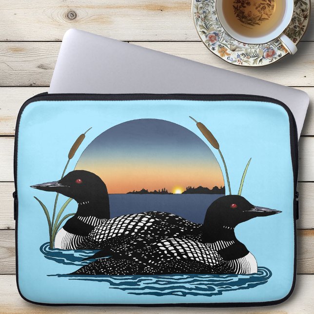 Capa Para Notebook Casais de Mergulhões Crepúsculo Azul Lago Vida Sel (Criador carregado)