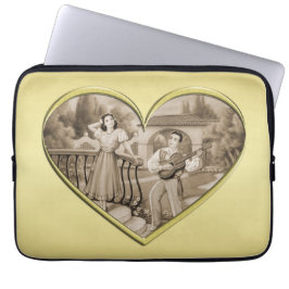 Capa Para Notebook Casal Vintage Romance, homem e mulher, ouro