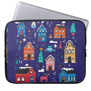 Capa Para Notebook Casas de Natal bonitas ilustrações de vinhetas a