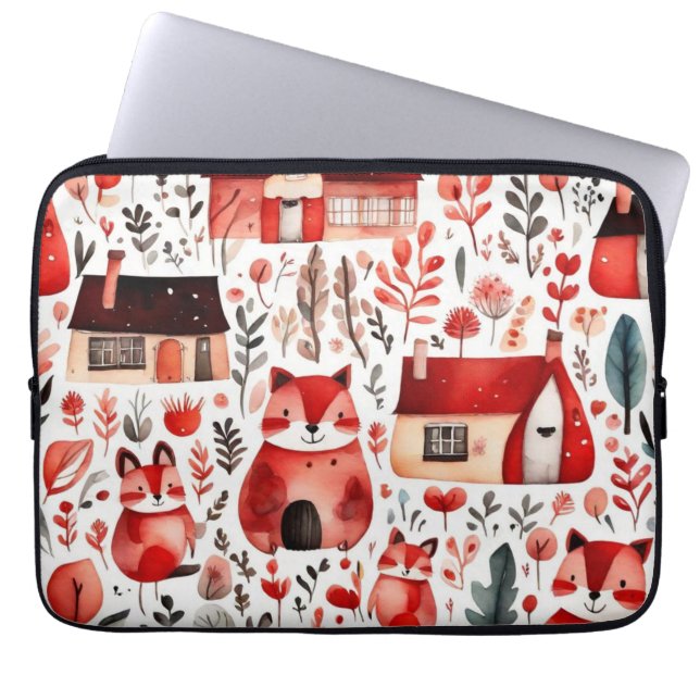 Capa Para Notebook Casas vermelhas e casas Folha de Papel (Frente)