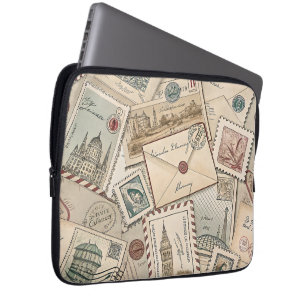 Capa Para Notebook Caso de Laptop do Vintage PoStage Stamps