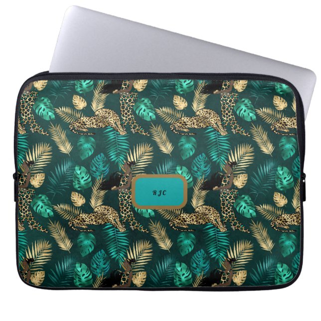 Capa Para Notebook Caso de Laptop "Teal Blue Leopard" (Frente)