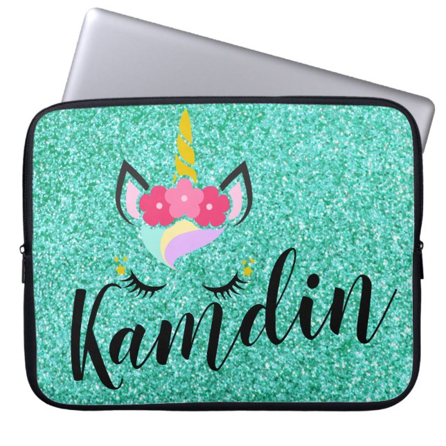 Capa Para Notebook Caso Personalizado de Laptop de Glitter Teal Unico (Frente)