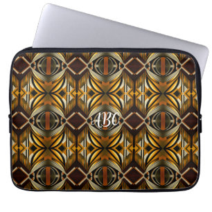 Capa Para Notebook Castanho Geométrico e Padrão Geométrico Dourado