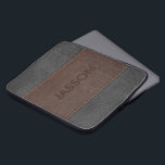 Capa Para Notebook Castanho Masculino E Couro Cinza<br><div class="desc">Imagem de cinzas castanhas e escuras,  com efeito de costura,  parece couro. Monograma personalizável.</div>