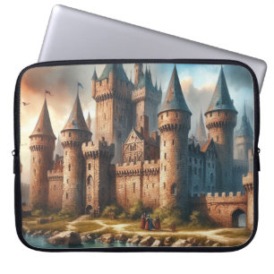 Capa Para Notebook Castelo medieval por um rio Tranquilo em Sunset