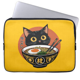 Capa Para Notebook Cat eating ramen 