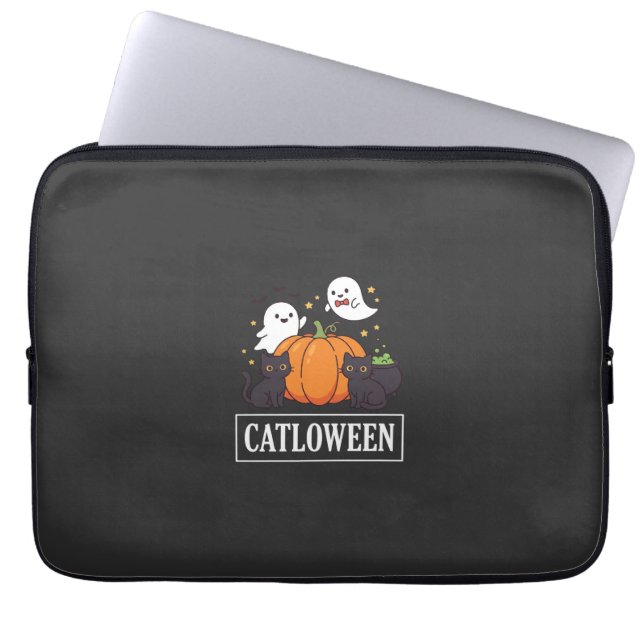 Capa Para Notebook Catloween Design Divertido de Gato Fantasma de Abó (Frente)