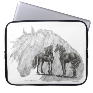 Capa Para Notebook Caudas de Manchas de Cavalo Frísia Preto