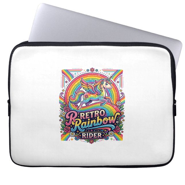 Capa Para Notebook Cavaleiro Unicórnio Arco-íris Retro (Frente)