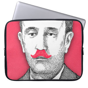 Capa Para Notebook Cavalheiro Vintage com bigode rosa engraçado