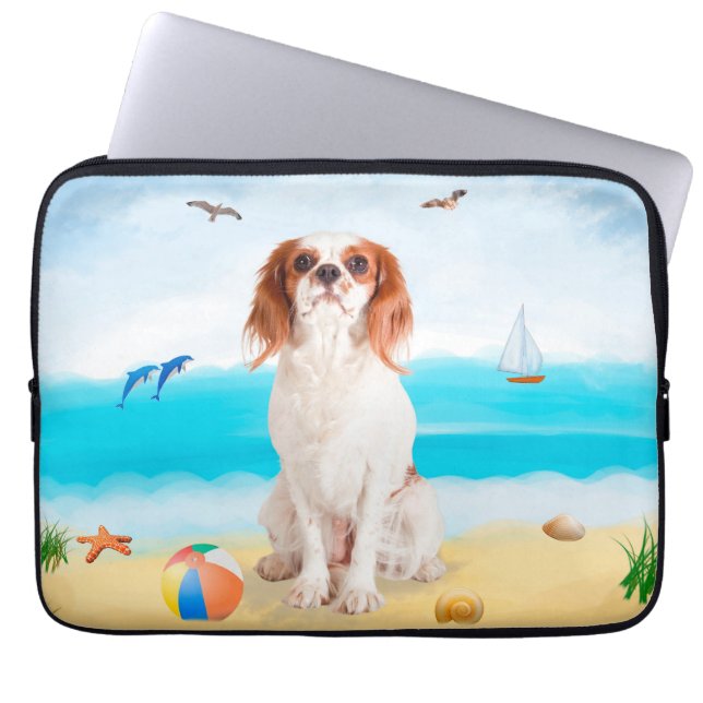 Capa Para Notebook Cavalier King Dog em Beach (Frente)