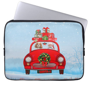 Capa Para Notebook Cavalier King Dog Em Carro Com Papai Noel
